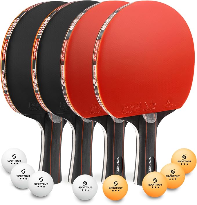 Sportout Ping Pong Paddles Sets-Portable Table Tennis Paddle with Balls, Storage Case Premium Table Tennis Racket for Indoor & Outdoor Games