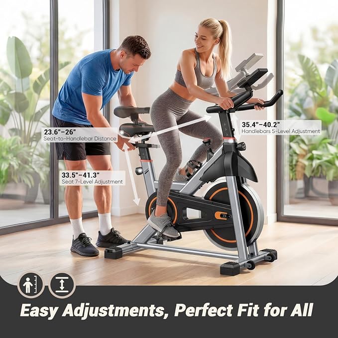 OLIXIS Exercise Bike with APP Control, Brake Pad Stationary Bikes with Quiet Magnetic Resistance, Indoor Cycling Spin Workout Bike with 300.0 lbs Weight Capacity,Orange/Red/Blue