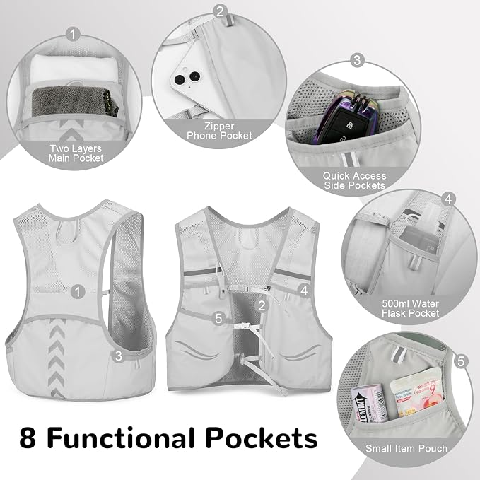 Lightweight Running Vest with 2pcs 500ml Water Bottle for Men Women, Reflective Water Vest Hydration Pack Hydropack for Hiking, M/L