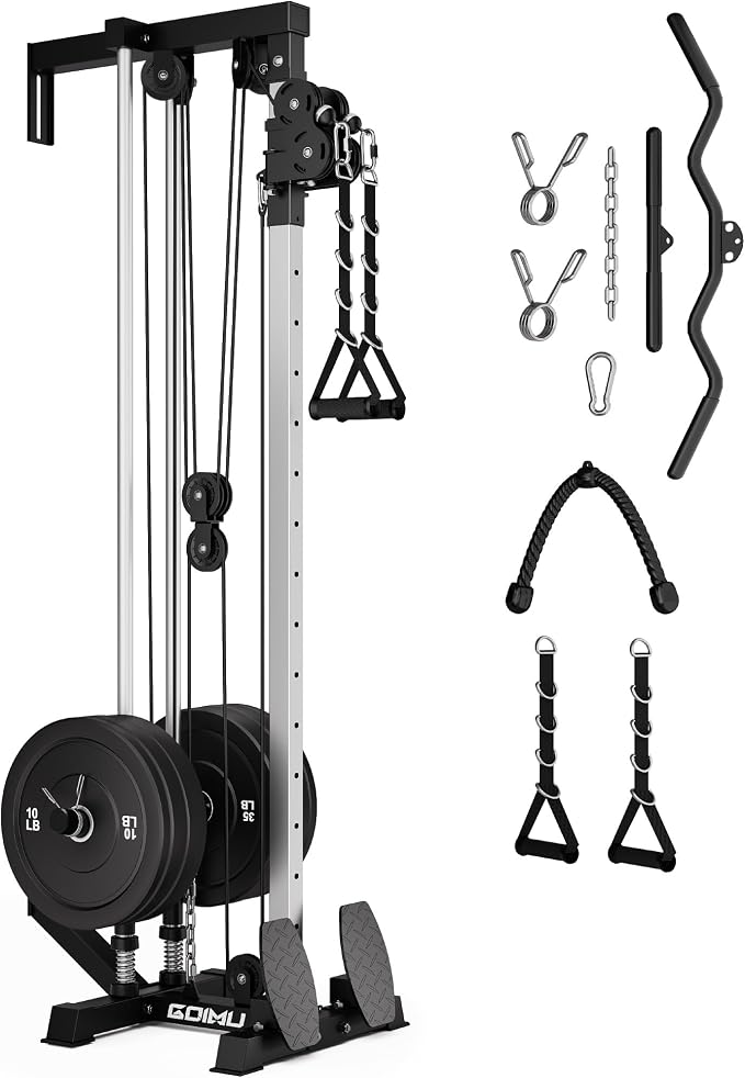 Wall Mount Cable Station, WM1 Cable Crossover Machine with 17 Positions, High and Low Cable Crossover Machine with Removable Footplate for Garage Home Gym