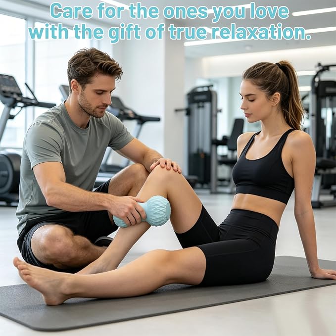 Vibrating Peanut Massage Ball, 3 Gear Heating, 5 Modes Deep Tissue Massager, Rechargeable Myofascial Release Roller for Muscle Pain Relief, Fitness, Yoga(Blue)