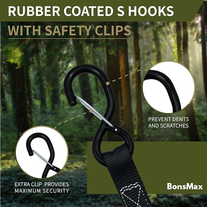 Ratchet Tie Down Straps with Soft Loops 4-Pack| 1 inch x 15 ft | Securing Cargo Strap for Car Roof Rack, Trailer, Kayak, Pickup Truck Bed