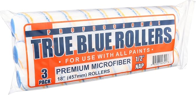True Blue 18" Professional Paint Roller Covers, 18 Inch, Best for All Types of Painting Surfaces, Refill Bulk Pack (3, 1/2" Nap)