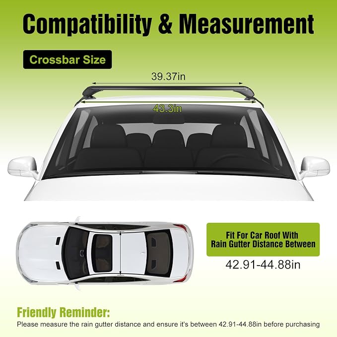 Universal Car Roof Rack 42.91in-44.88in, Heavy-Duty Aluminum Adjustable Roof Rack Cross Bars for Kayak, Bike, Luggage, Roof Rails with Theft Lock for Bare Roof Cars, 165lbs Load Capacity (43")