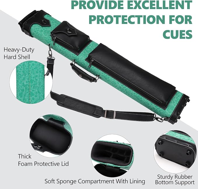 Hard 3x5 Pool Cue Case, 8 Hole Pool Cue Stick Case Billiard Cue Case, Holds Up to 3 Butts and 5 Shafts, Topstitching Design