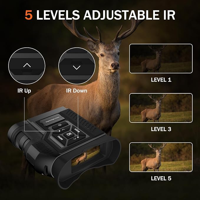 1080P Night Vision Goggles, 10X Optical Telescopes and 8X Digital Zoom for Total Darkness Surveillance, 3'' Large Screen Binoculars can Save Photo & Video with 64GB Memory Card, for Camping, Hunting