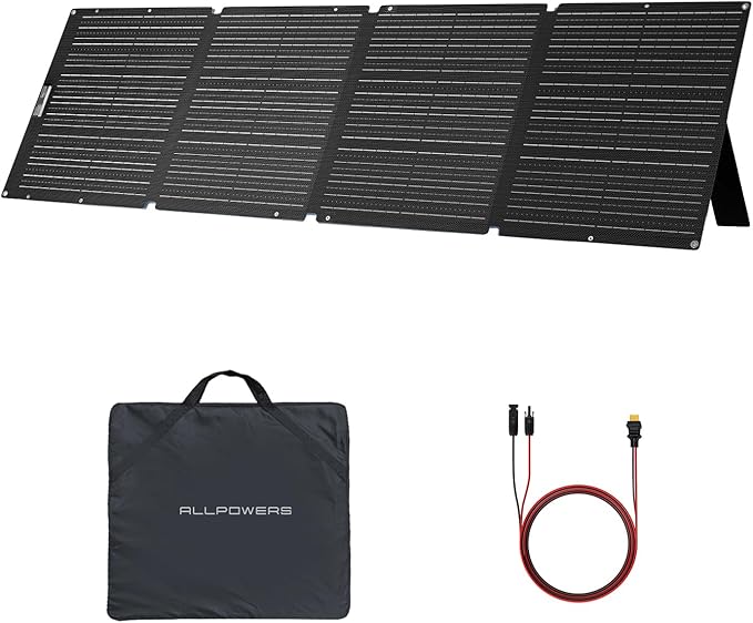 ALLPOWERS SOLAX SE200 200W Portable Solar Panel for Power Station, High-Efficiency Monocrystalline Solar Cell, IP68 Waterproof Foldable Solar Charger Kit with Kickstand for Camping RV Outdoor Off-Grid
