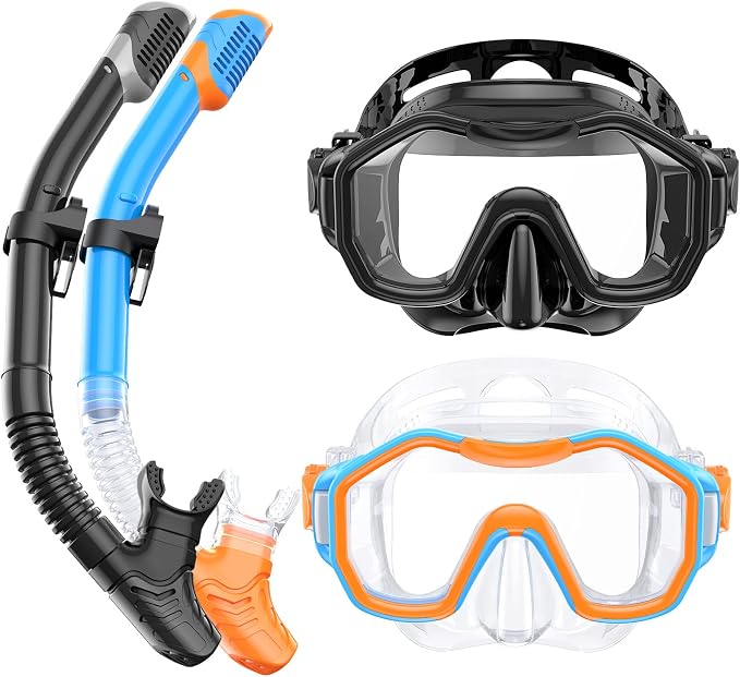 Snorkeling Gear for Adults Kids, Dry-Top Snorkel Set, 180°Panoramic Wide View Diving Mask Breathing Freely Snorkel Mask for Snorkeling Scuba Diving Swimming Travel