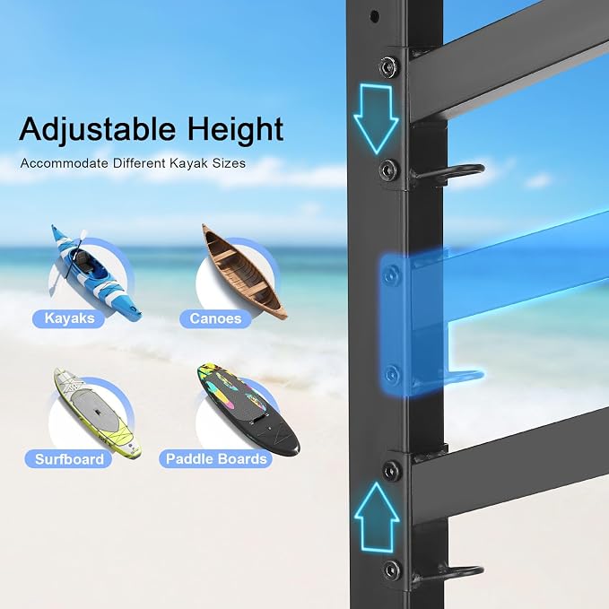 Kayak Storage Rack, Heavy Duty Freestanding Kayak Racks for Garage and Outdoor Storage, Storage Rack Adjustable for Kayak, Canoe, Surfboard & Paddle board (2 Levels for 2 Kayaks)