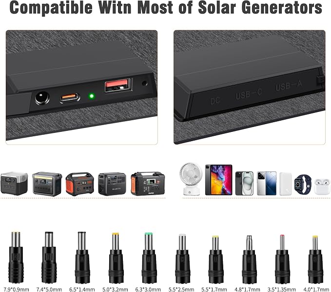 SOKIOVOLA 60W Portable Solar Panels NextGen Foldable Solar Panel Charger Kit 25% Efficiency with DC USB-C USB-A Output ETFE IP68 Waterproof Solar Panel for Travel Outdoor Camping RV Trip