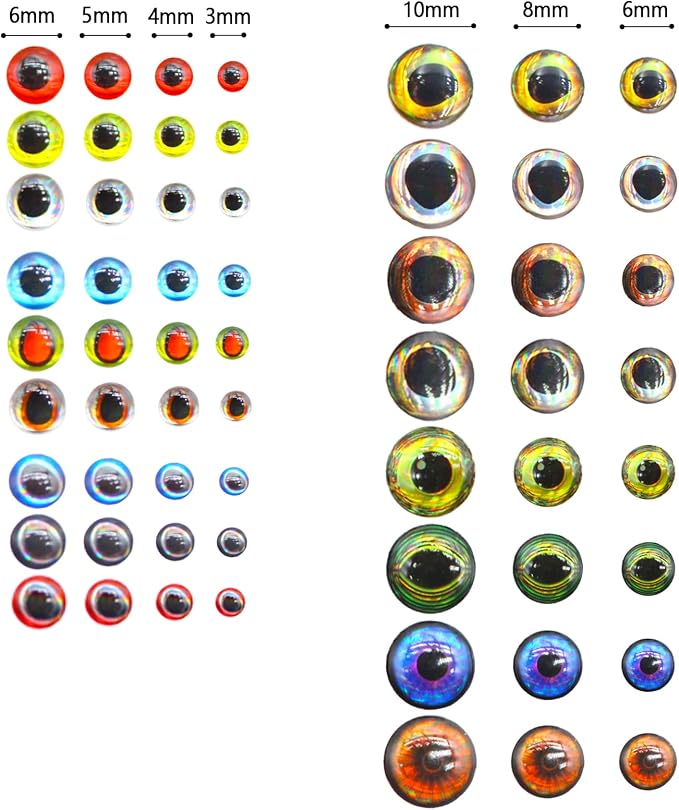 3D 4D 5D Fishing Lure Eyes Assortment with 1 Piece Tweezer for Making Fish Bait Fly Tying Streamers Crafts DIY Accessory (6 Sizes: 3 mm/ 4 mm/ 5 mm/ 6 mm/ 8 mm/ 10 mm)