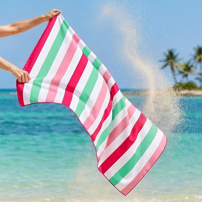 Exclusivo Mezcla Microfiber Quick Dry Beach Towel, Oversized Lightweight Sandfree Pool Towel for Swimming Camping Travel with Bag (Stripe Pink, 35x70 Inches)