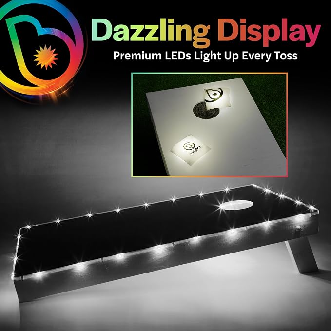Brightz Cornhole Board Edge Lights with LED Bags - Includes 4-Pack of LED Cornhole Bags + TossBrightz Cornhole Board Edge Lights - The Ultimate Night Time Cornhole Master Set