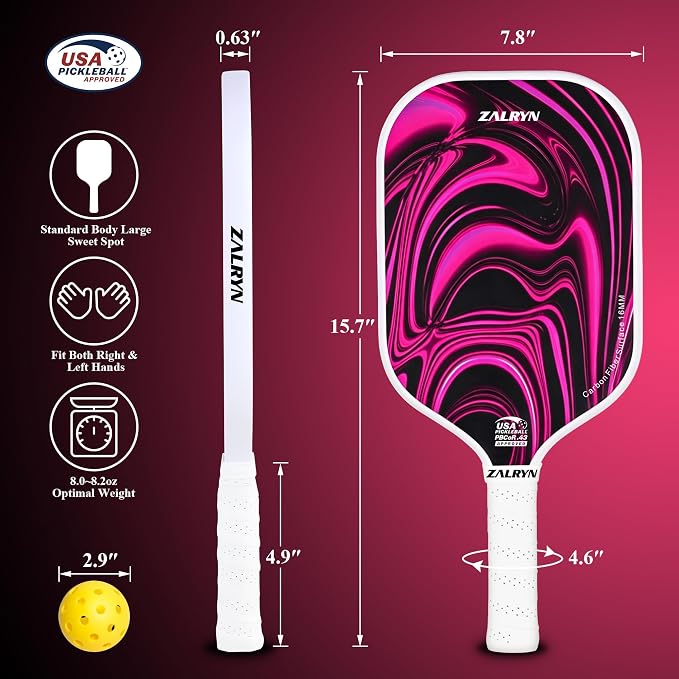 Pickleball Paddles Set of 2, USAPA Approved, Carbon Fiber Surface, Polymer Honeycomb Core, 16mm Lightweight Rackets with 4 Pickleballs, 2 Grip Tapes & Carry Bag for Beginners
