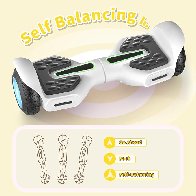 SIMATE 6.5" Scooter, Bluetooth Music Speaker and LED Light, Top 8.5mph & 8.5 Miles Range Power by Dual 250W Motor, Gifts for Kids Adults Boys, for All Ages