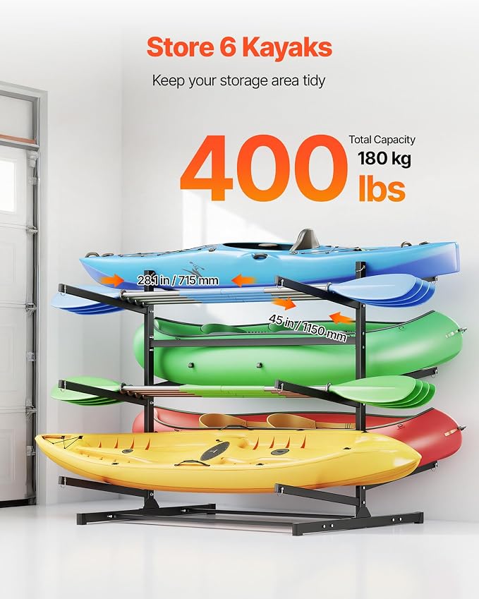VEVOR Kayak Storage Rack, Heavy Duty Adjustable Freestanding Stand with Lockable Wheels for Indoor Outdoor Garage Shed Dock, Holder for Canoe, SUP, Surfboard & Paddleboard