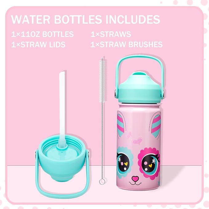 Bento Box for Kids with Ice Pack Lunch Box Girls with Lunch Bag,Stainless Steel Water Bottle Set Utensils Set Food Container for School Girls Kids