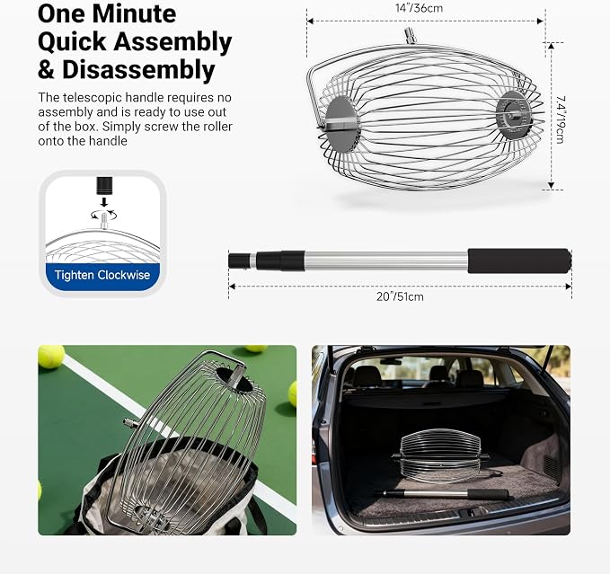 NEEWER Tennis Ball Pickleball Collector Roller, No Bending Over Quick Rolling Picker for Up to 40 Tennis Balls