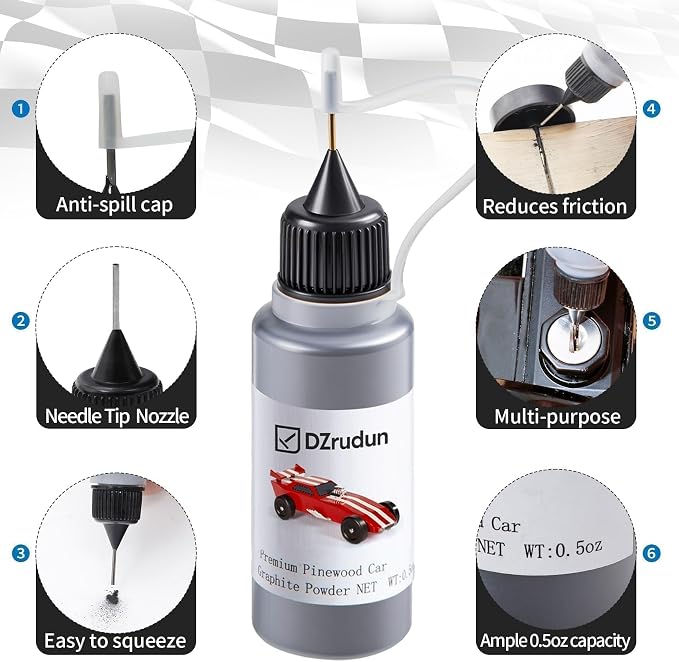 DZrudun Pinewood Car Weights Kit & Tungsten Putty-5oz Total(1oz Tungsten Weights Putty+4oz Derby Car Weights)+0.5oz Graphite Lubricant-Less Friction,No Drill All-in-One Derby Weights Kit for Max Speed