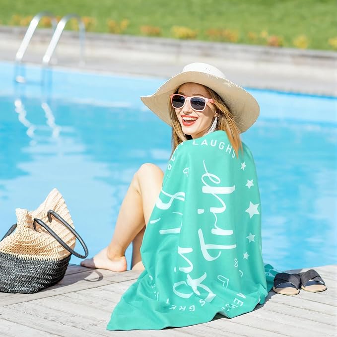 Patelai 6 Pcs Girls Trip Beach Towels Girls Trip Gifts Lightweight Microfiber Oversized 35 x 70 Inches Towels Quick Dry Colorful Easy Pack for Swimming Pool Camping Women Adult Vacation (Novelty)