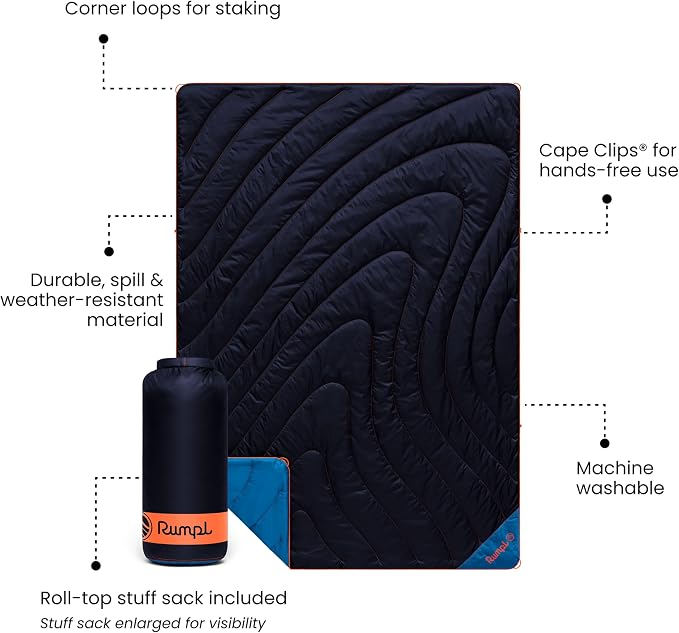 Rumpl Original Puffy 1-Person Blanket for Camping and Outdoors, Midnight Blue