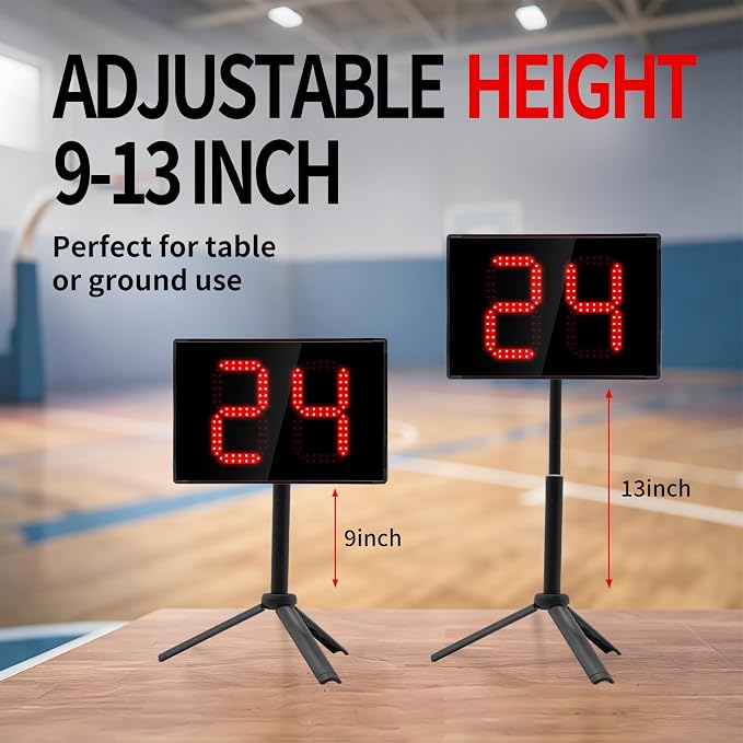 Basketball Shot Clock with Tripod & Remote Control - 98ft Range | LED Countdown Timer, 5-Level Brightness, Adjustable Buzzer, Battery or Plug-in, 12/24/25/30/35/40 Seconds for Coach & Referee