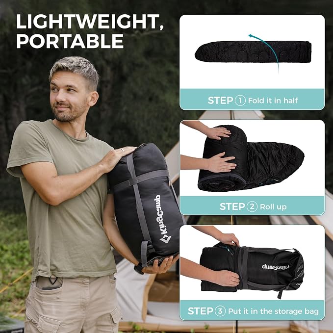 KingCamp Sleeping Bag for Adults, Cold Weather & Warm XL Big and Tall Flannel Sleeping Bags with Compression Sack Portable Waterproof Essentials Gear Accessories for Outdoor Camping