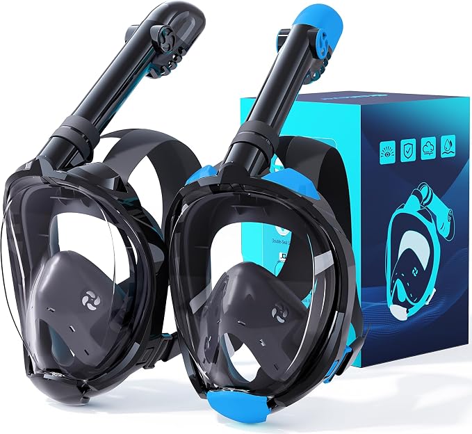 Greatever G2 Snorkeling Gear for Adults 2PCS, Full Face Snorkel Mask with Dry Top Snorkel,Anti-Leak & Anti-Fog Snorkel Mask Adult,Foldable Snorkeling Mask with Camera Mount mesh Bag
