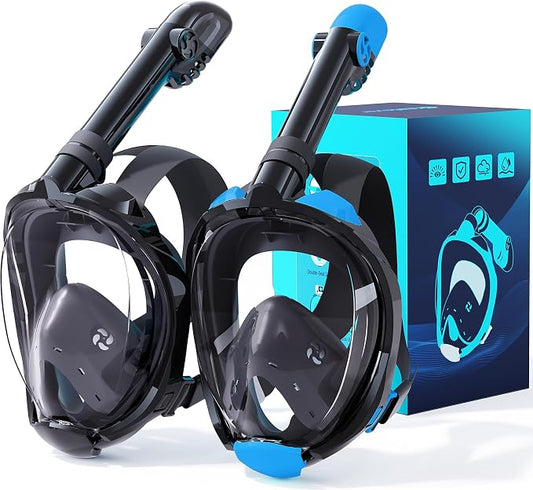 Greatever G2 Snorkeling Gear for Adults 2PCS, Full Face Snorkel Mask with Dry Top Snorkel,Anti-Leak & Anti-Fog Snorkel Mask Adult,Foldable Snorkeling Mask with Camera Mount mesh Bag