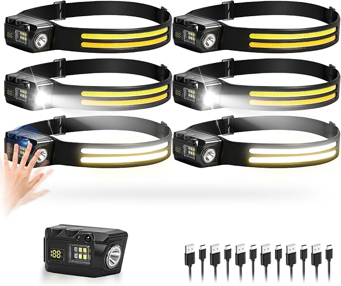 Headlamp Rechargeable, 230° COB Wide Beam Head Lamp Headband with Motion Sensor, Mini LED headlamp with Detachable Magnetic Attachment Design, 3+5 Modes for Outdoor Camping Fishing Running (6)