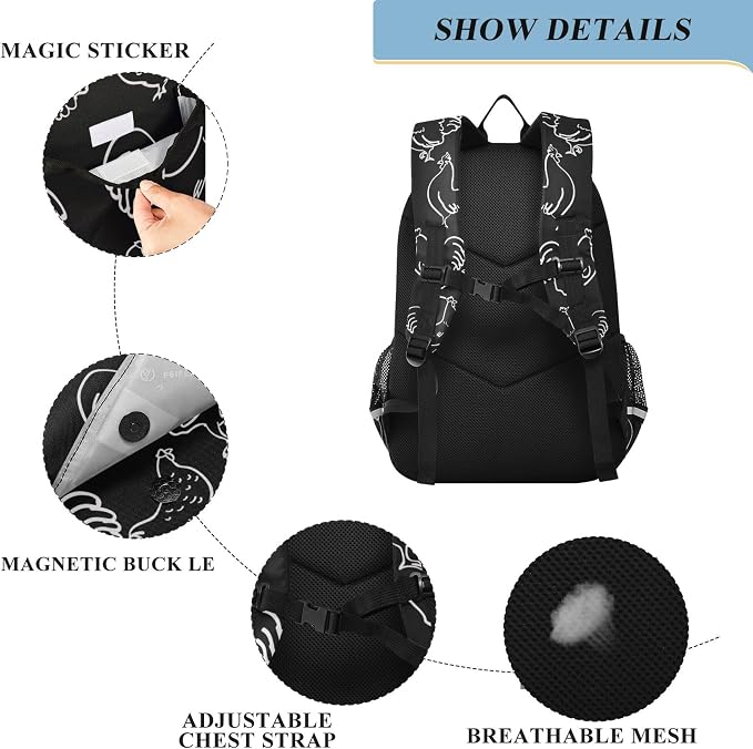 Fisyme Chicken Rooster School Backpack Laptop Backpack Bags Bookbag Travel Casual Computer Notebooks Daypack