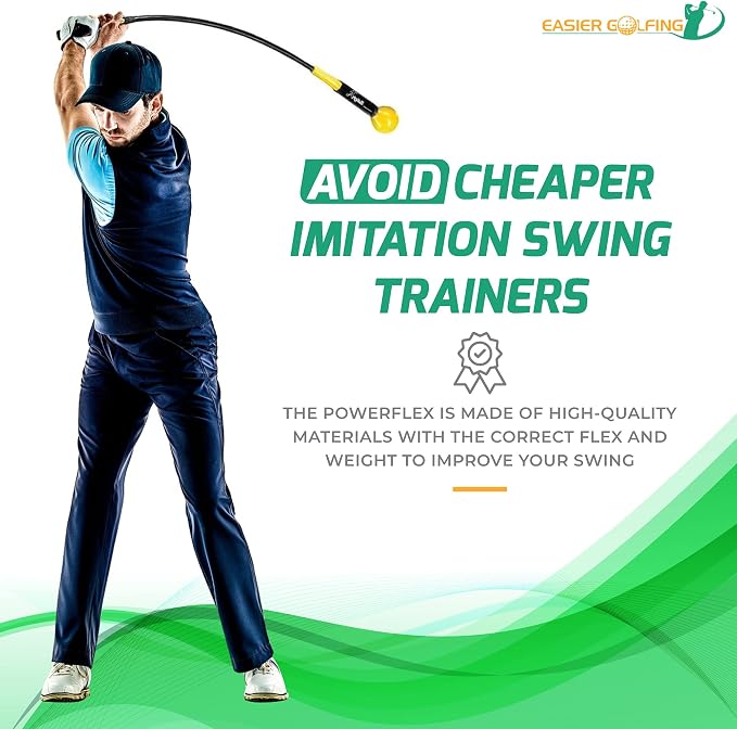 Easier Golfing PowerFlex Golf Swing Trainer - Golf Whip Weighted Swing Aid Improves Distance, Speed & Consistency, Golf Training Stick, Warm Up Swing Stick for Tempo and Swing Plane
