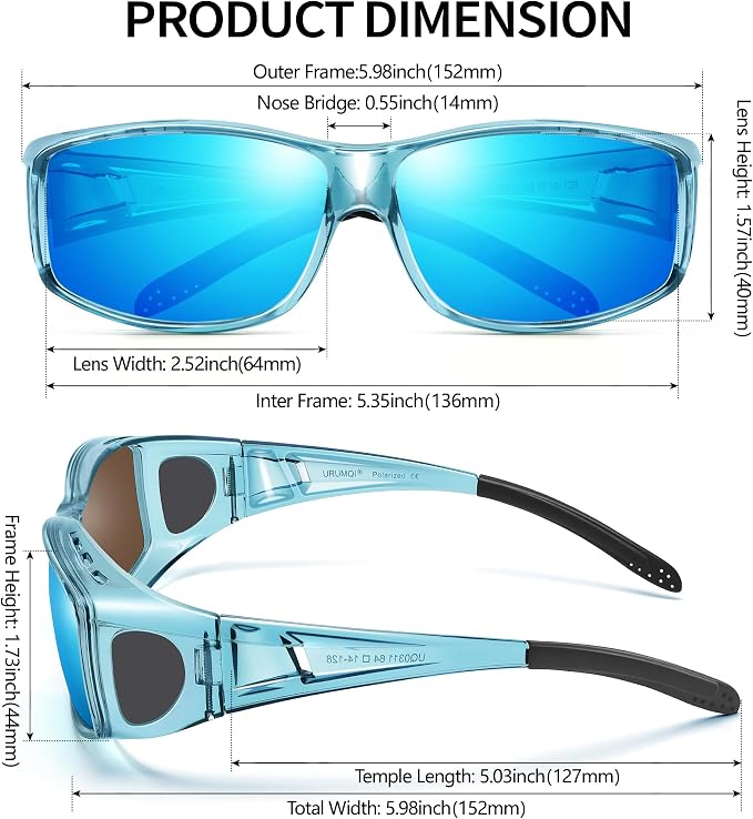 URUMQI Polarized Sunglasses Fit Over Glasses for Men Women, Wraparound Sun Glasses UV400 Protection for Driving Fishing