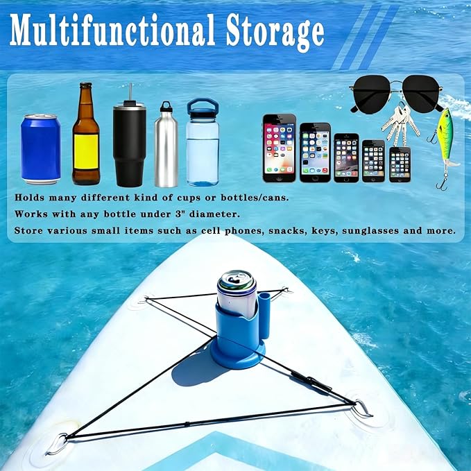 Paddle Board Cup Holder, 2-in-1 Kayak Cup Holder, Thickened Base Increased Stability, Paddle Board Accessories for SUPs, Canoes, Surfboards, Boats