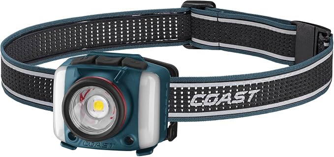 Coast FL97R Voice-Controlled 1200 Lumen Rechargeable LED Headlamp with Pure Beam Spot & Flood, ARC Lighting, Red & Green Color Modes, Glide Focus Radial Arm Dial and USB-C Charge Port, Ocean Blue
