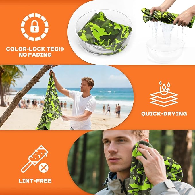 Microfiber Sweat Towel 2 Pack 30" x 60" Gym Towel Camouflage Green | Lightweight and absorbent microfiber towel with quick-dry, odor-resistant fabric for yoga, travel, camping and beach