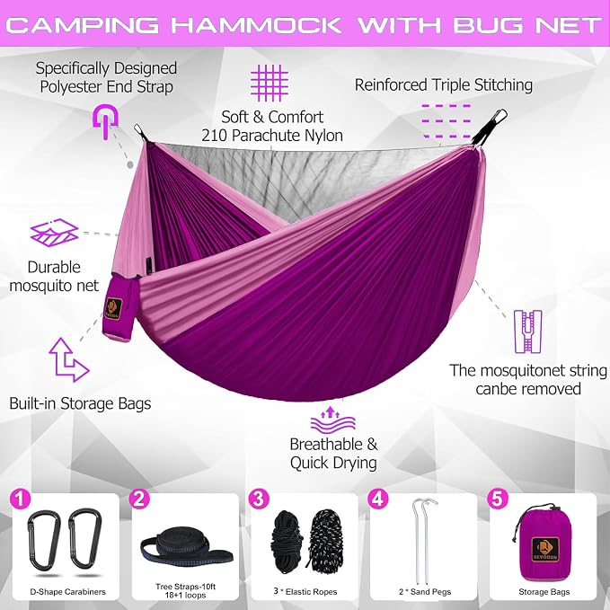 Kids Hammock, Camping Hammock with Mosquito Net, Lightweight Nylon Portable Hammock with 10ft Tree Straps,Hammocks for Travel Hiking Backpacking Beach Patio