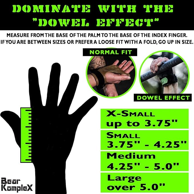 Bear KompleX 2 Hole Leather Hand Grips for Workouts, Pull-ups, Weightlifting, WOD Gymnastics, Crosstraining Palm Grips with Wrist Wraps, Hand Protection from Rips and Blisters,1 Pair