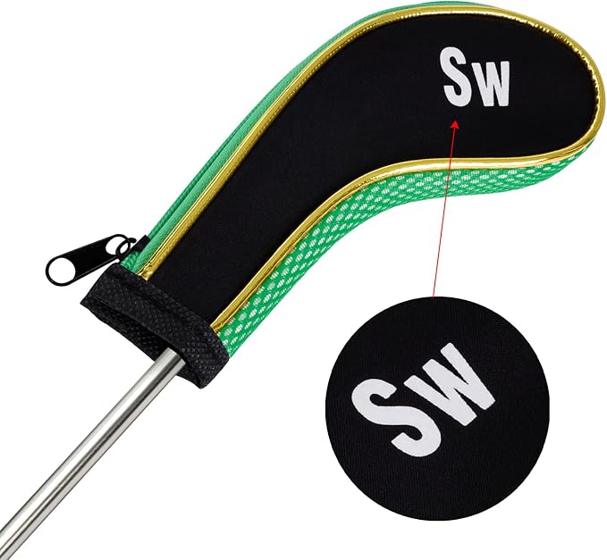Andux Gold Golf Iron Club Head Covers No. on Both Sides Long Neck with Zipper 12pcs/Set