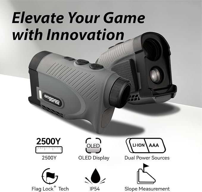 Gogogo Sport Vpro Gen 2 Golf Laser Rangefinder, 1200/2500Y Ranging, Ultra-Clear Optics with 99% Transmission Lens OLED Display, Dual Power Sources，Flaglock/Slope/Magnetic