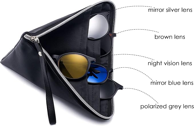 JIM HALO Magnetic 5Pcs Polarized Clip-on Sunglasses Plastic Frame for Night Driving