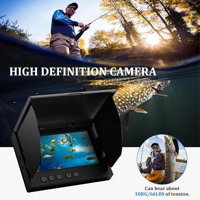Underwater Fishing Camera, 4.3 Inch LCD, Infrared Night Vision, Wide Angle IP68 Waterproof Portable Fish Camera for Ice, Lake, Boat & Kayak Fishing (Black)