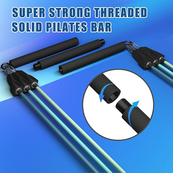 VEICK Pilates Bar Kit with Resistance Bands, Elastic Workout Bands for Men Women, Set of 5 Resistance Loop Bands for Home Fitness Stretching Strength Training