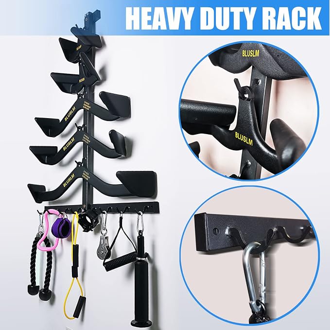 BLUSLM Lat Pull Down Bar Gym Accessory Rack, Lat Pulldown Attachments Cable Attachment Storage Rack for Mag Grip - Home Gym Fitness Heavy Duty A-Frame Stand