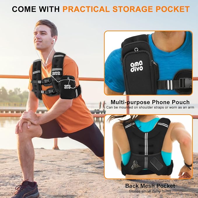 Weighted Vest for Men Women (20lb 16lb 12lb 8lb), Reflective Weighted Vest for Walking, Running, Workout & Fitness, Strength Training, Adjustable Buckles with Detachable Bag