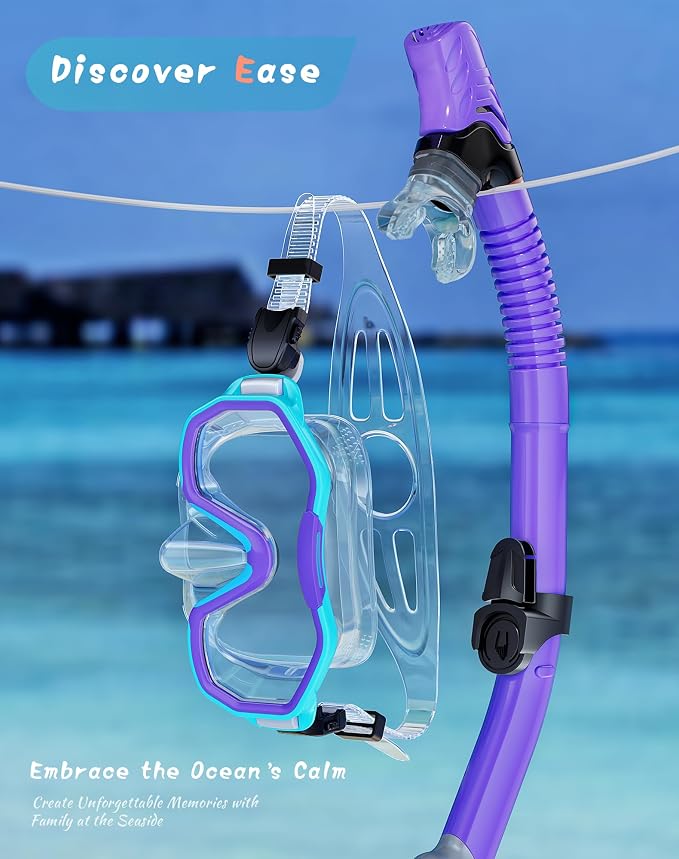 Snorkeling Gear for Adults Kids, Dry-Top Snorkel Set, 180°Panoramic Wide View Diving Mask Breathing Freely Snorkel Mask for Snorkeling Scuba Diving Swimming Travel