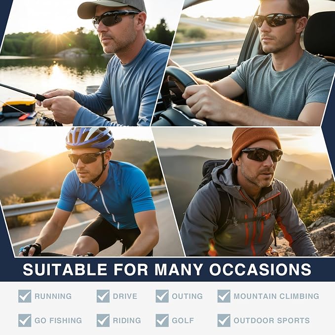 DEHOTRE 2 Pack Bifocal Reading Sunglasses Men TR90 Frame Wrap Around Sports Semi Rimless Sun Readers for Driving Golf Fishing