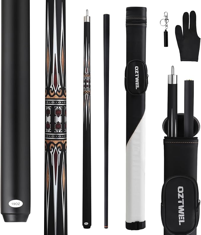 Pool Cue Stick with Case, 13mm Glass Fiber Pool Cue Stick, Pool Cue Kit, Billiard Cue Stick with Case, 58" Professional Billiards Low Deflections Cue Stick with Gloves, Aerator, 19 Oz
