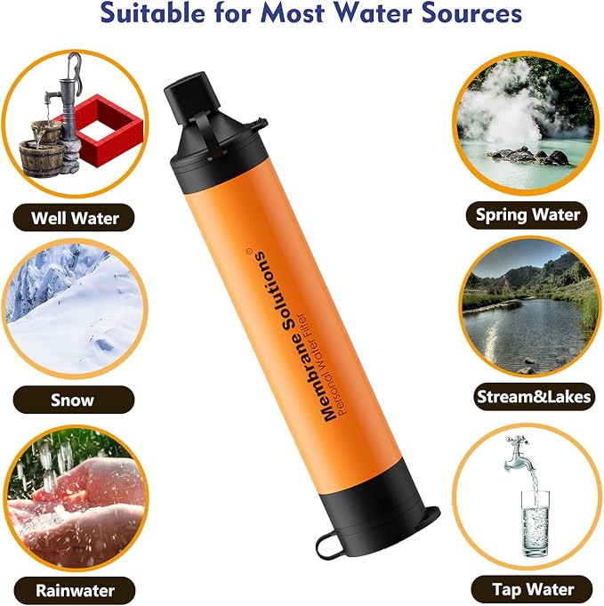 4 Pack Personal Water Filter Straw Orange Bundle with 2Pcs Carrying Case Protective Covers