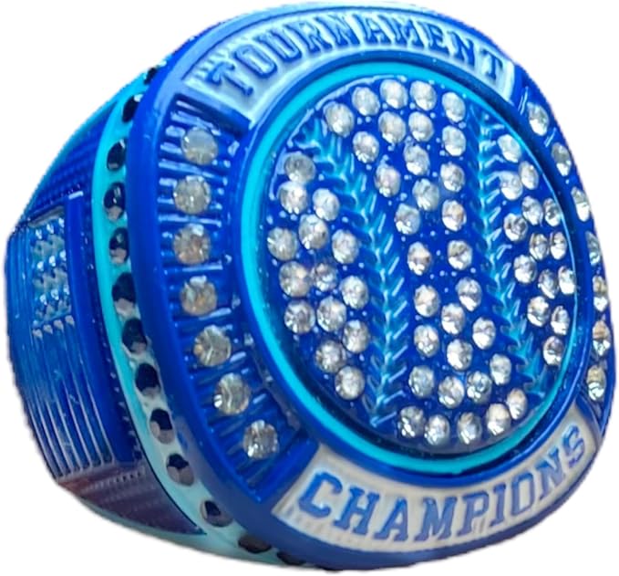 Legacy Rings 1 or 12 Pack Light Blue and Navy Blue Baseball Softball Championship Trophy Ring Award for Tournament Champion